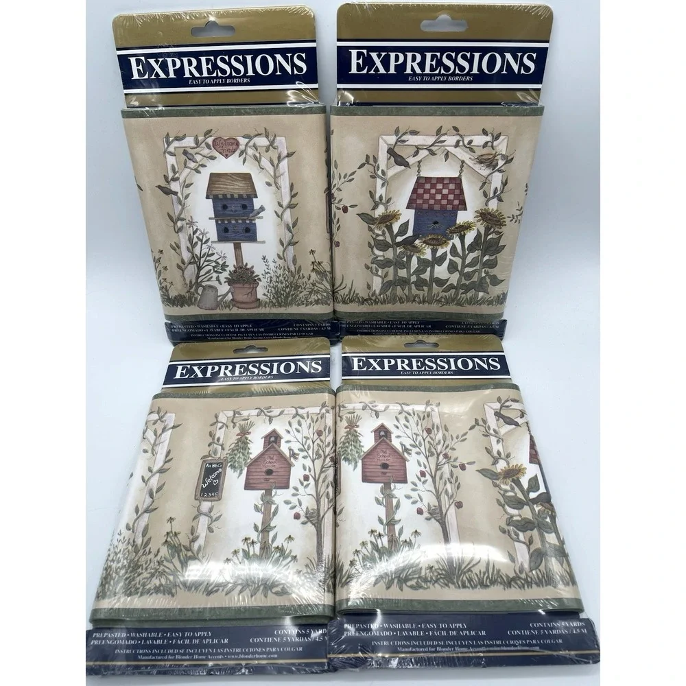 4 Pks. Expressions‎ Vintage Birdhouses Wall Paper Border 5 Yards Each SB10168B